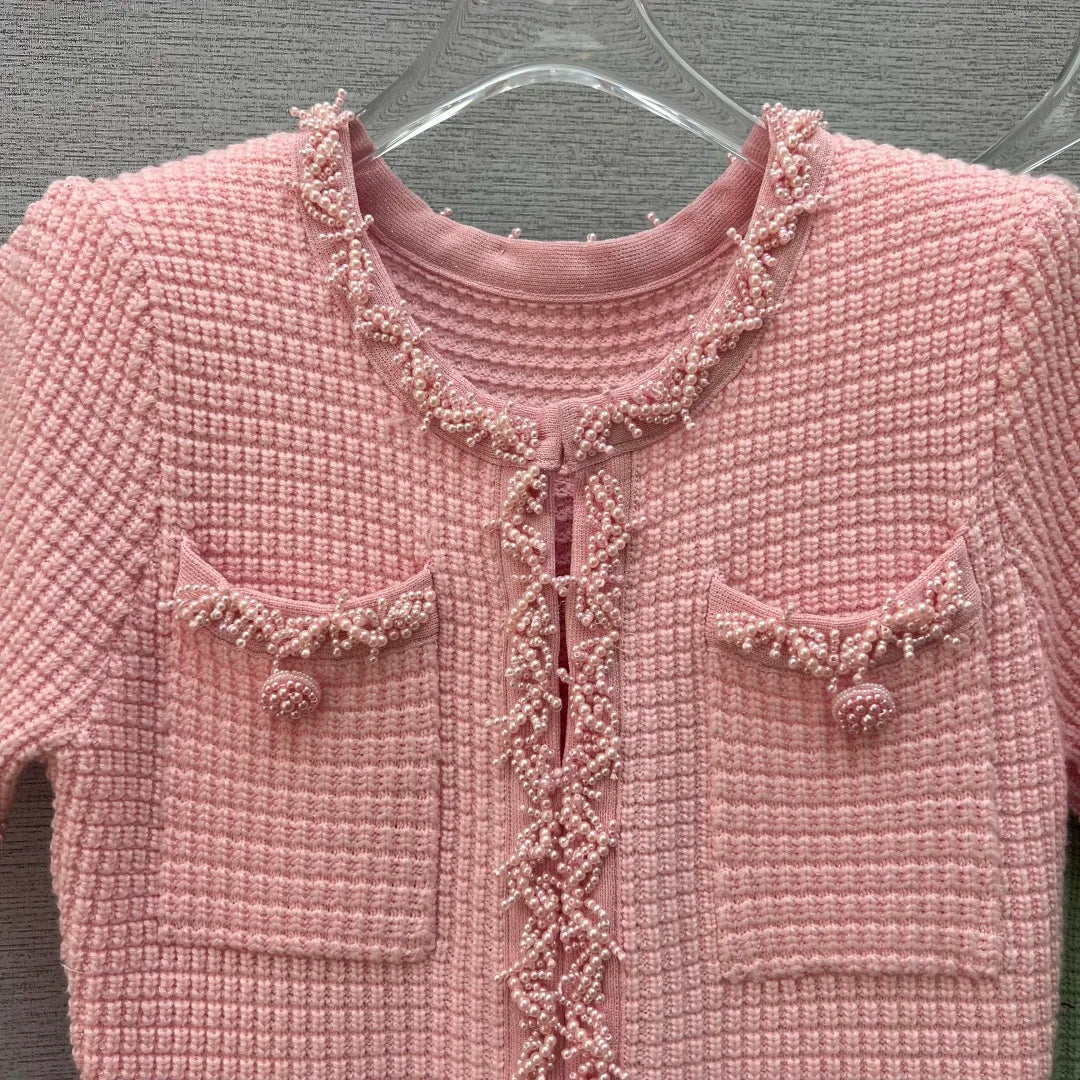 Spring/summer new Y2K high quality wool blend knit skirt Fashion commute front pocket fashion workwear knee length A-line skirt - SS69 