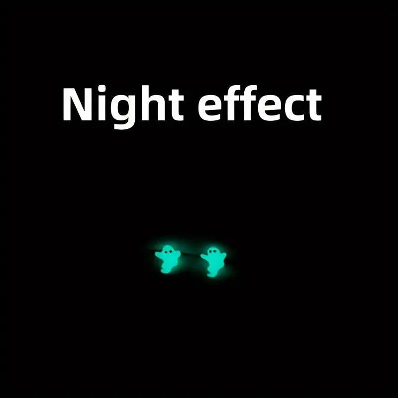 Silver S925 Luminous Ghost Stud Earrings, Glow in the Dark, Fun Design, Unisex, Lightweight, No Feather, for Halloween, Easter, General Use & Day of the Dead - Use Without Electricity - SS69