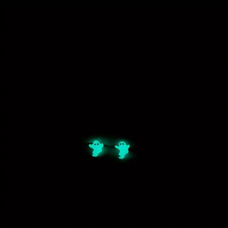 Silver S925 Luminous Ghost Stud Earrings, Glow in the Dark, Fun Design, Unisex, Lightweight, No Feather, for Halloween, Easter, General Use & Day of the Dead - Use Without Electricity - SS69
