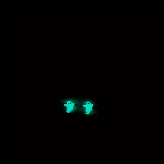 Silver S925 Luminous Ghost Stud Earrings, Glow in the Dark, Fun Design, Unisex, Lightweight, No Feather, for Halloween, Easter, General Use & Day of the Dead - Use Without Electricity - SS69