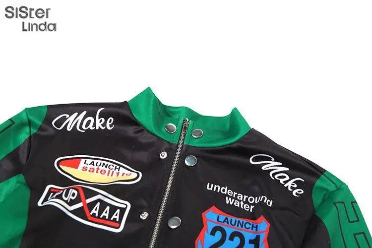 Sisterlinda Autumn Release Junior Girl Knit Letter Printing Slim Fit Jacket Fashion Locomotive Wind High Street Coat K24C55462 SS69