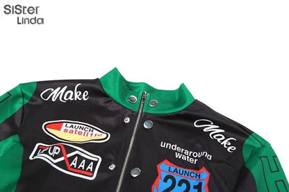 Sisterlinda Autumn Release Junior Girl Knit Letter Printing Slim Fit Jacket Fashion Locomotive Wind High Street Coat K24C55462 SS69