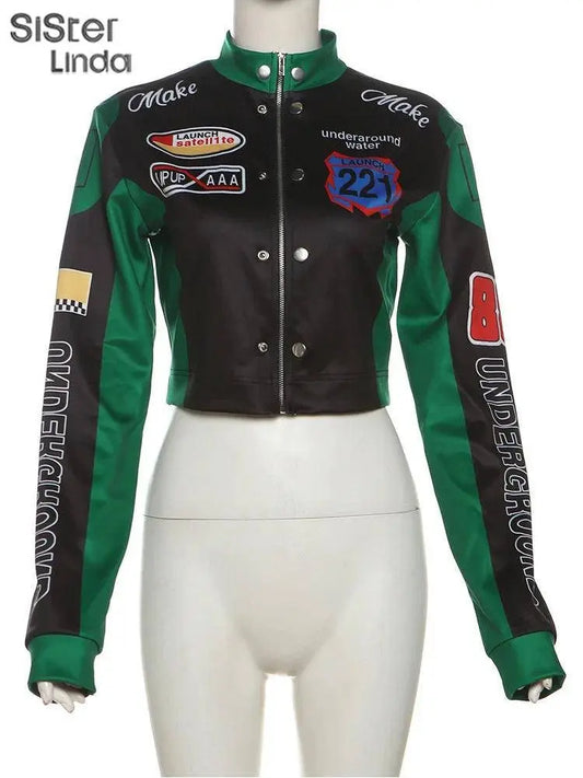 Sisterlinda Autumn Release Junior Girl Knit Letter Printing Slim Fit Jacket Fashion Locomotive Wind High Street Coat K24C55462 SS69