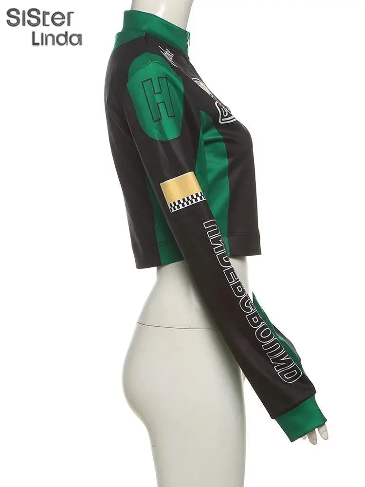 Sisterlinda Autumn Release Junior Girl Knit Letter Printing Slim Fit Jacket Fashion Locomotive Wind High Street Coat K24C55462 SS69