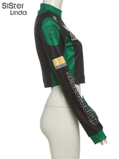 Sisterlinda Autumn Release Junior Girl Knit Letter Printing Slim Fit Jacket Fashion Locomotive Wind High Street Coat K24C55462 SS69