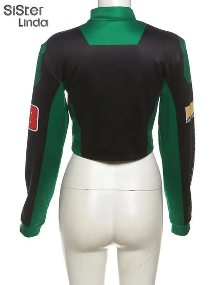 Sisterlinda Autumn Release Junior Girl Knit Letter Printing Slim Fit Jacket Fashion Locomotive Wind High Street Coat K24C55462 SS69