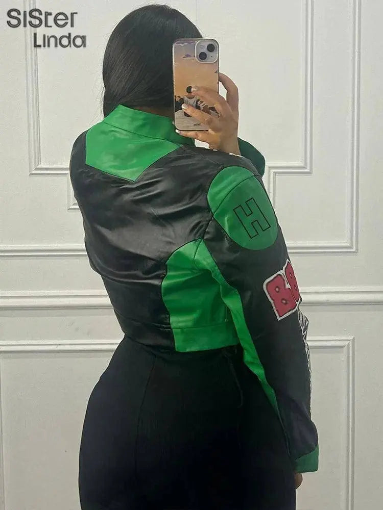 Sisterlinda Autumn Release Junior Girl Knit Letter Printing Slim Fit Jacket Fashion Locomotive Wind High Street Coat K24C55462 SS69