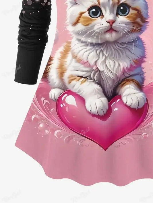 Sleeve T-shirt and Leggings Plus Size Outfits conjuntos para mujeres 2 piezas Valentine's Day Cat Glitter 3D Printed Raglan SS69