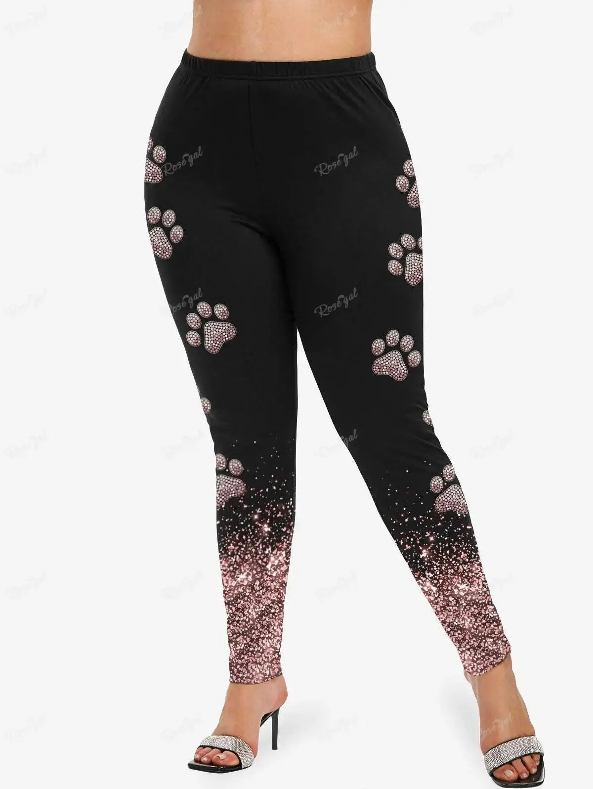 Sleeve T-shirt and Leggings Plus Size Outfits conjuntos para mujeres 2 piezas Valentine's Day Cat Glitter 3D Printed Raglan SS69