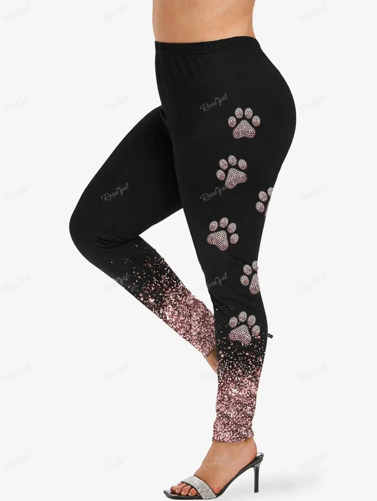 Sleeve T-shirt and Leggings Plus Size Outfits conjuntos para mujeres 2 piezas Valentine's Day Cat Glitter 3D Printed Raglan SS69 53.69 Pants / XXL