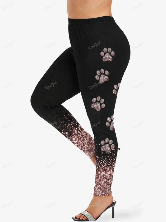 Sleeve T-shirt and Leggings Plus Size Outfits conjuntos para mujeres 2 piezas Valentine's Day Cat Glitter 3D Printed Raglan SS69 53.69 Pants / XXL