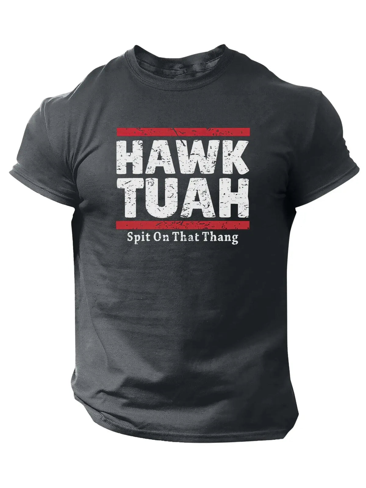 Slogans Hawk Tuah Print Men's Crew Neck Short Sleeve T-shirt, Summer Casual Versatile Top For Outdoor Fitness & Daily - SS69