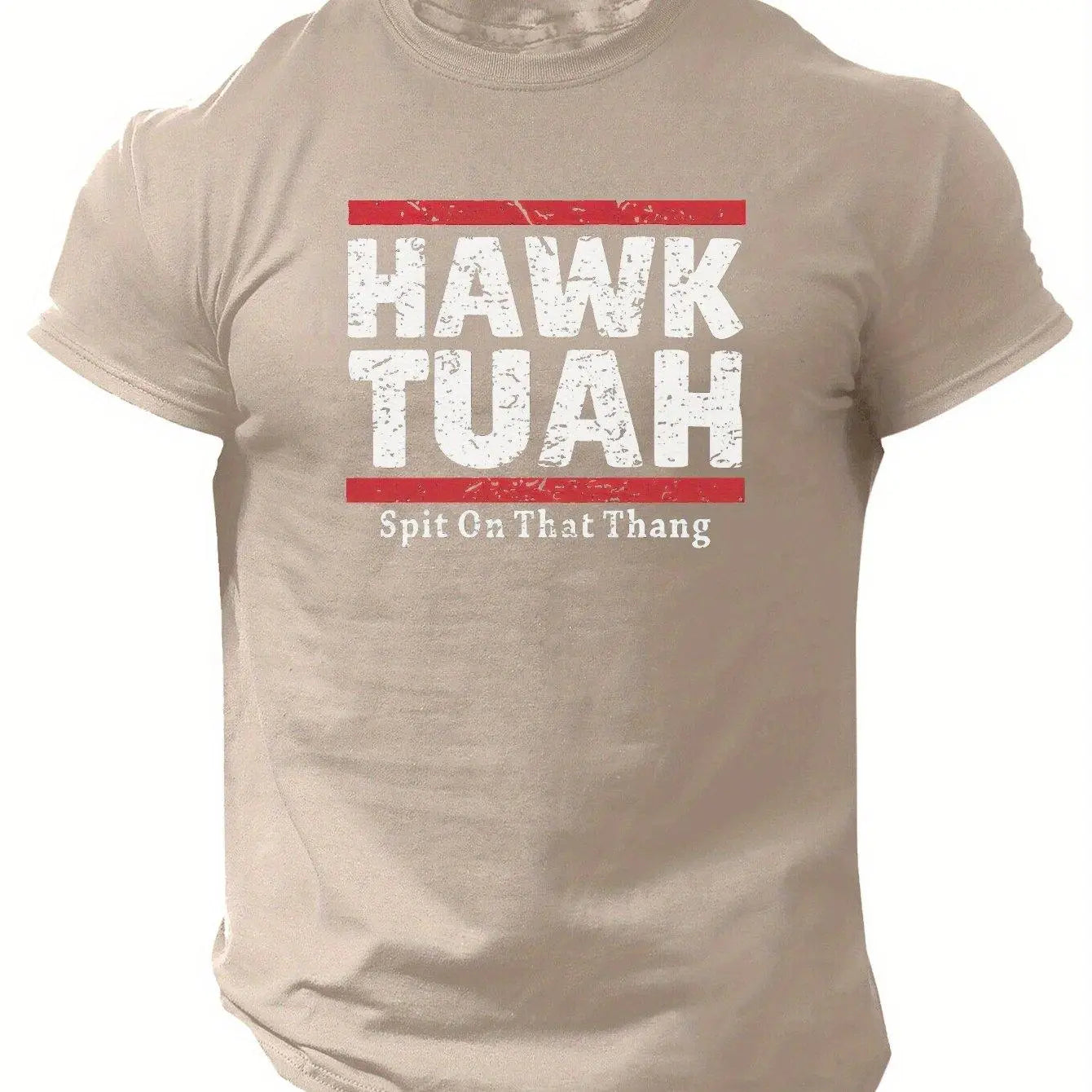 Slogans Hawk Tuah Print Men's Crew Neck Short Sleeve T-shirt, Summer Casual Versatile Top For Outdoor Fitness & Daily - SS69