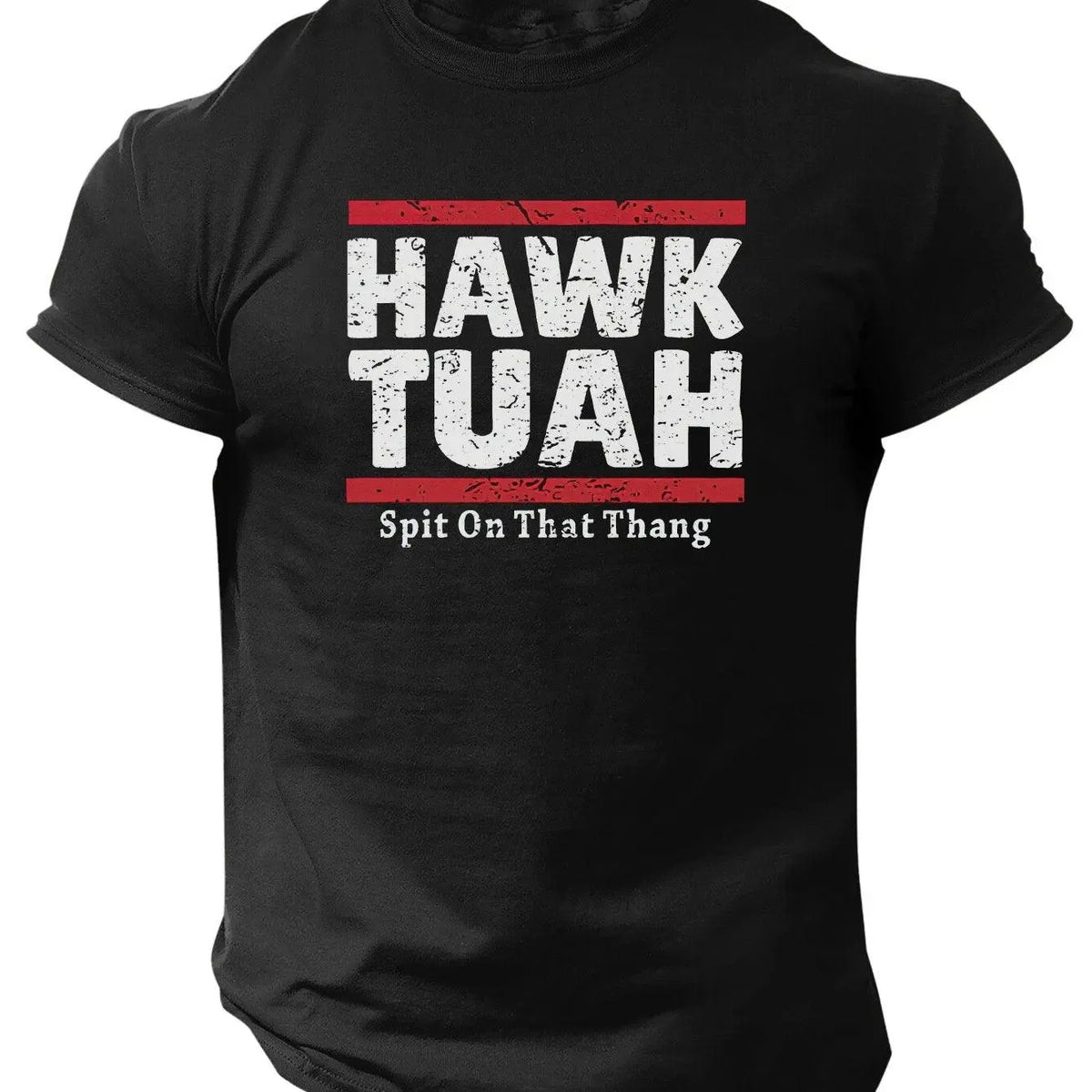Slogans Hawk Tuah Print Men's Crew Neck Short Sleeve T-shirt, Summer Casual Versatile Top For Outdoor Fitness & Daily - SS69
