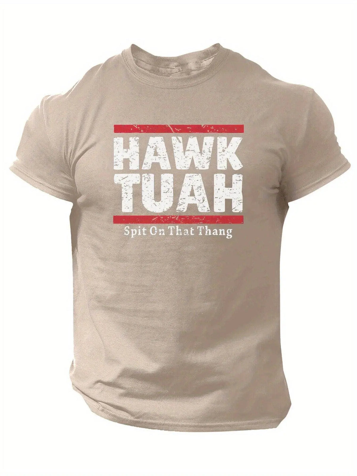 Slogans Hawk Tuah Print Men's Crew Neck Short Sleeve T-shirt, Summer Casual Versatile Top For Outdoor Fitness & Daily - SS69