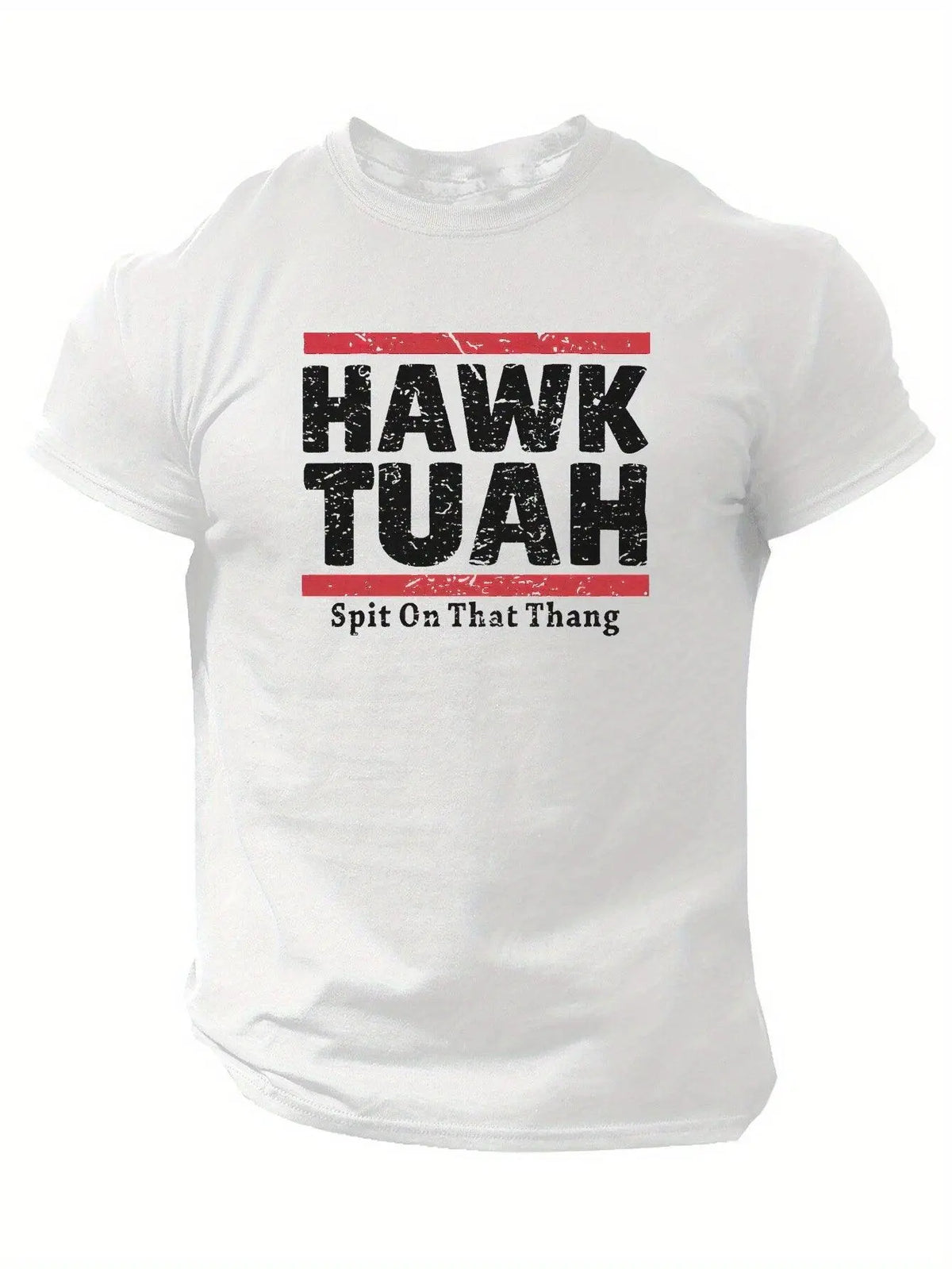 Slogans Hawk Tuah Print Men's Crew Neck Short Sleeve T-shirt, Summer Casual Versatile Top For Outdoor Fitness & Daily - SS69