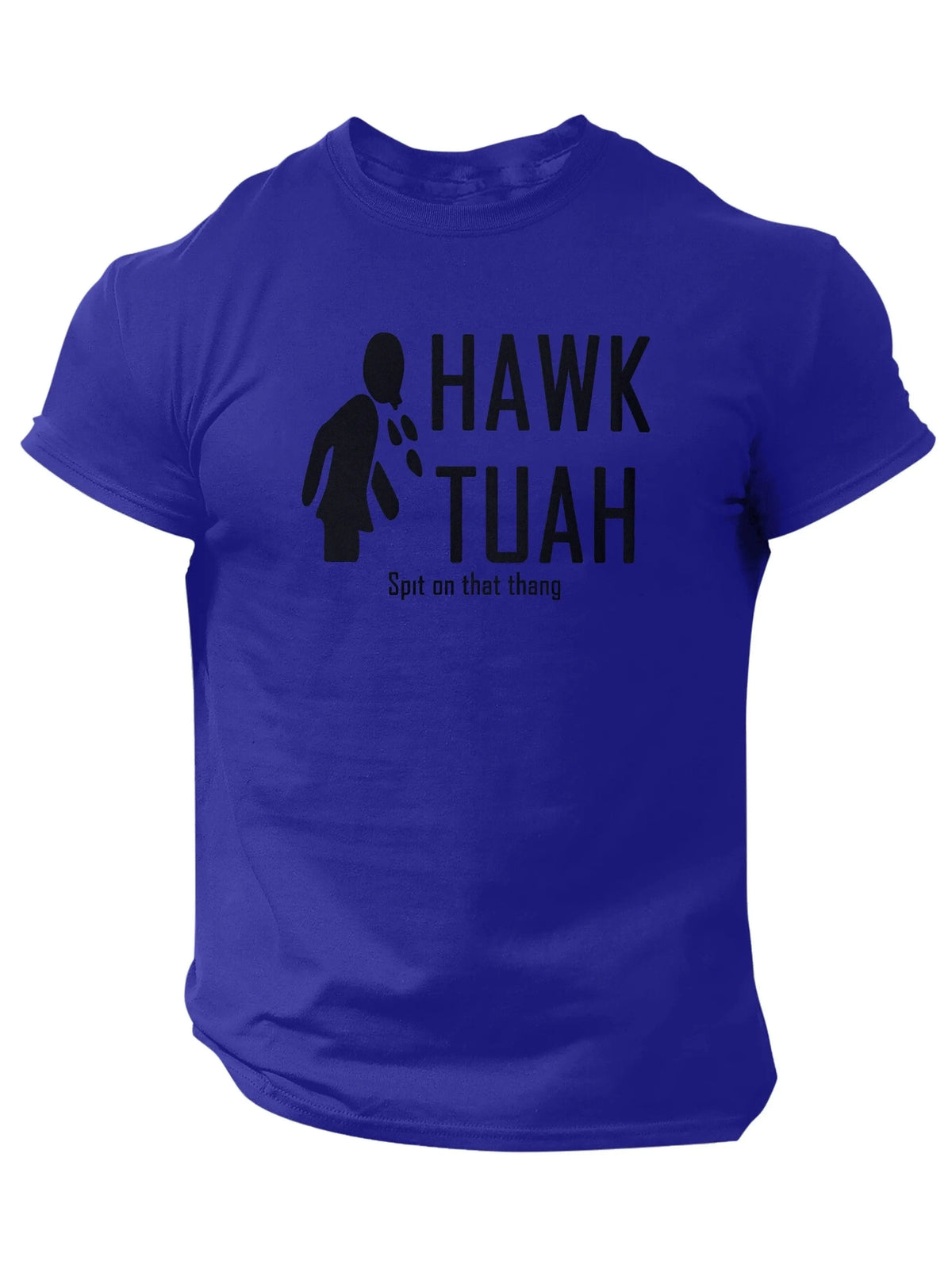 Slogans Hawk Tuah Print Men's Crew Neck Short Sleeve T-shirt, Summer Casual Versatile Top For Outdoor Fitness & Daily - SS69