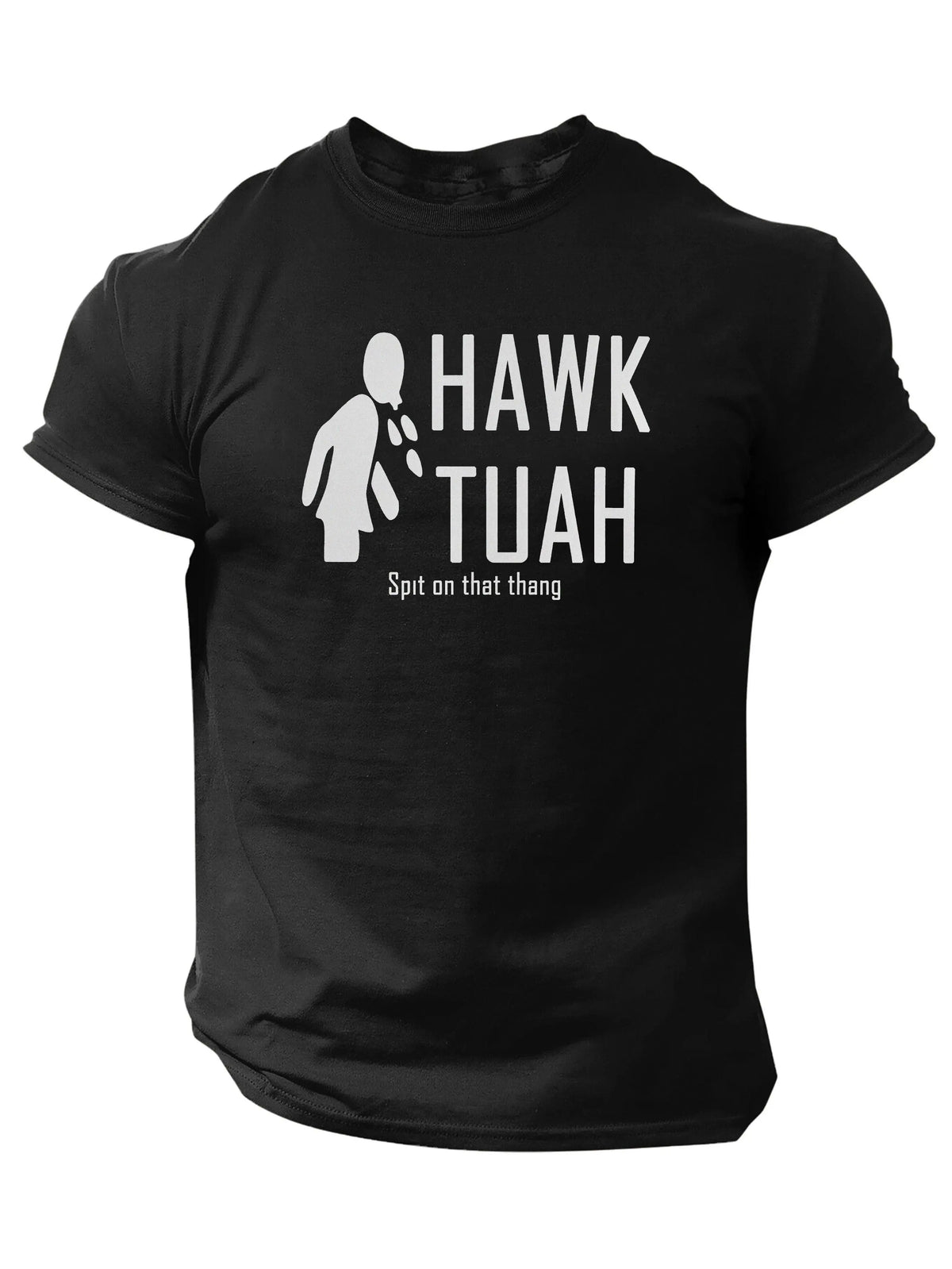 Slogans Hawk Tuah Print Men's Crew Neck Short Sleeve T-shirt, Summer Casual Versatile Top For Outdoor Fitness & Daily - SS69