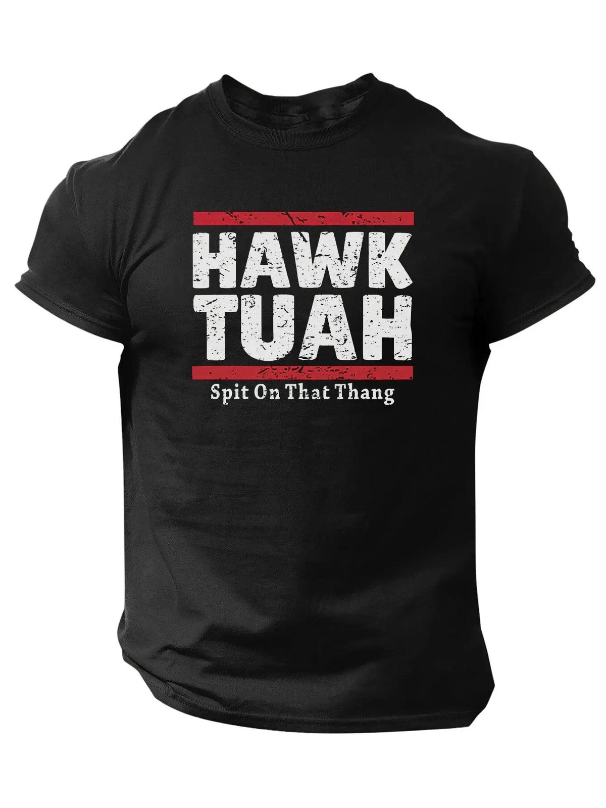 Slogans Hawk Tuah Print Men's Crew Neck Short Sleeve T-shirt, Summer Casual Versatile Top For Outdoor Fitness & Daily - SS69