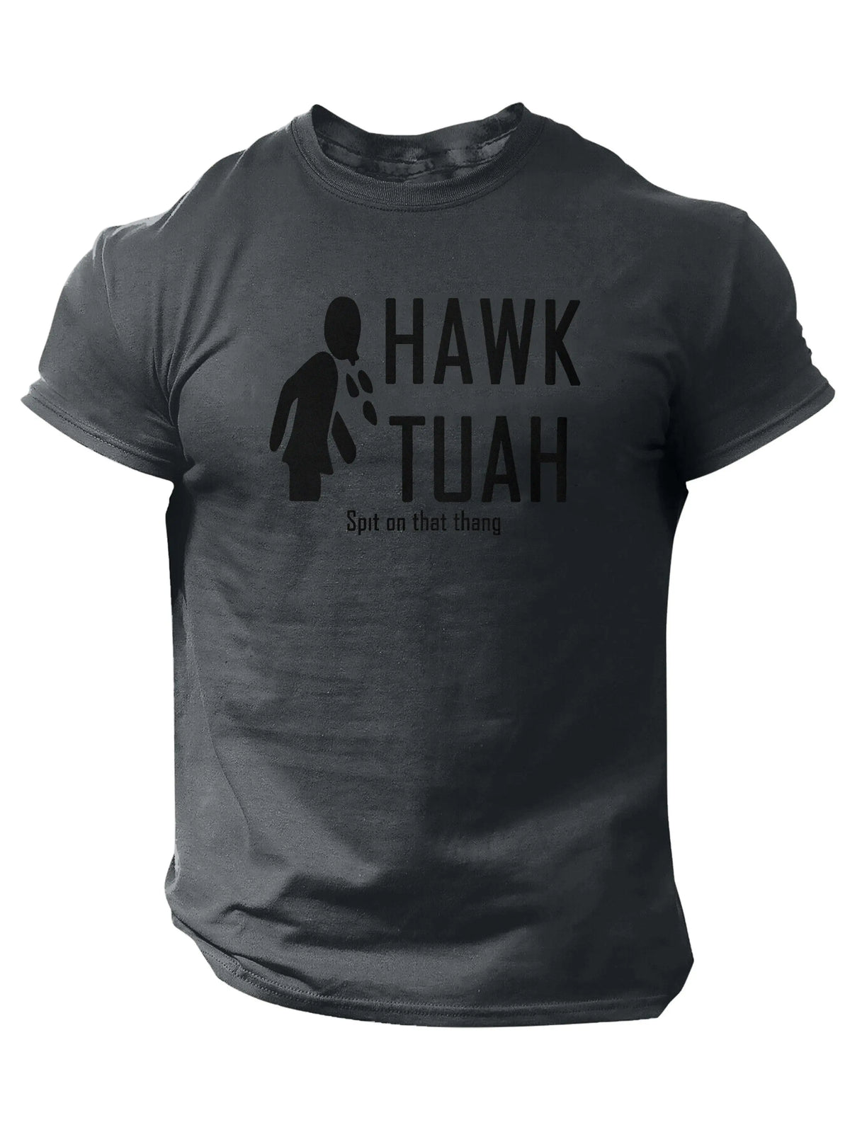 Slogans Hawk Tuah Print Men's Crew Neck Short Sleeve T-shirt, Summer Casual Versatile Top For Outdoor Fitness & Daily - SS69
