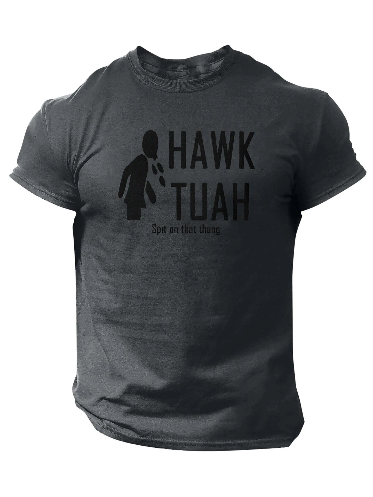 Slogans Hawk Tuah Print Men's Crew Neck Short Sleeve T-shirt, Summer Casual Versatile Top For Outdoor Fitness & Daily - SS69
