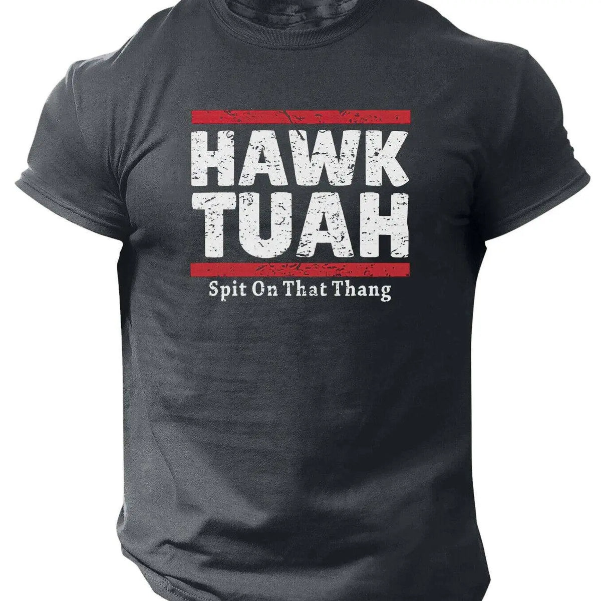 Slogans Hawk Tuah Print Men's Crew Neck Short Sleeve T-shirt, Summer Casual Versatile Top For Outdoor Fitness & Daily - SS69