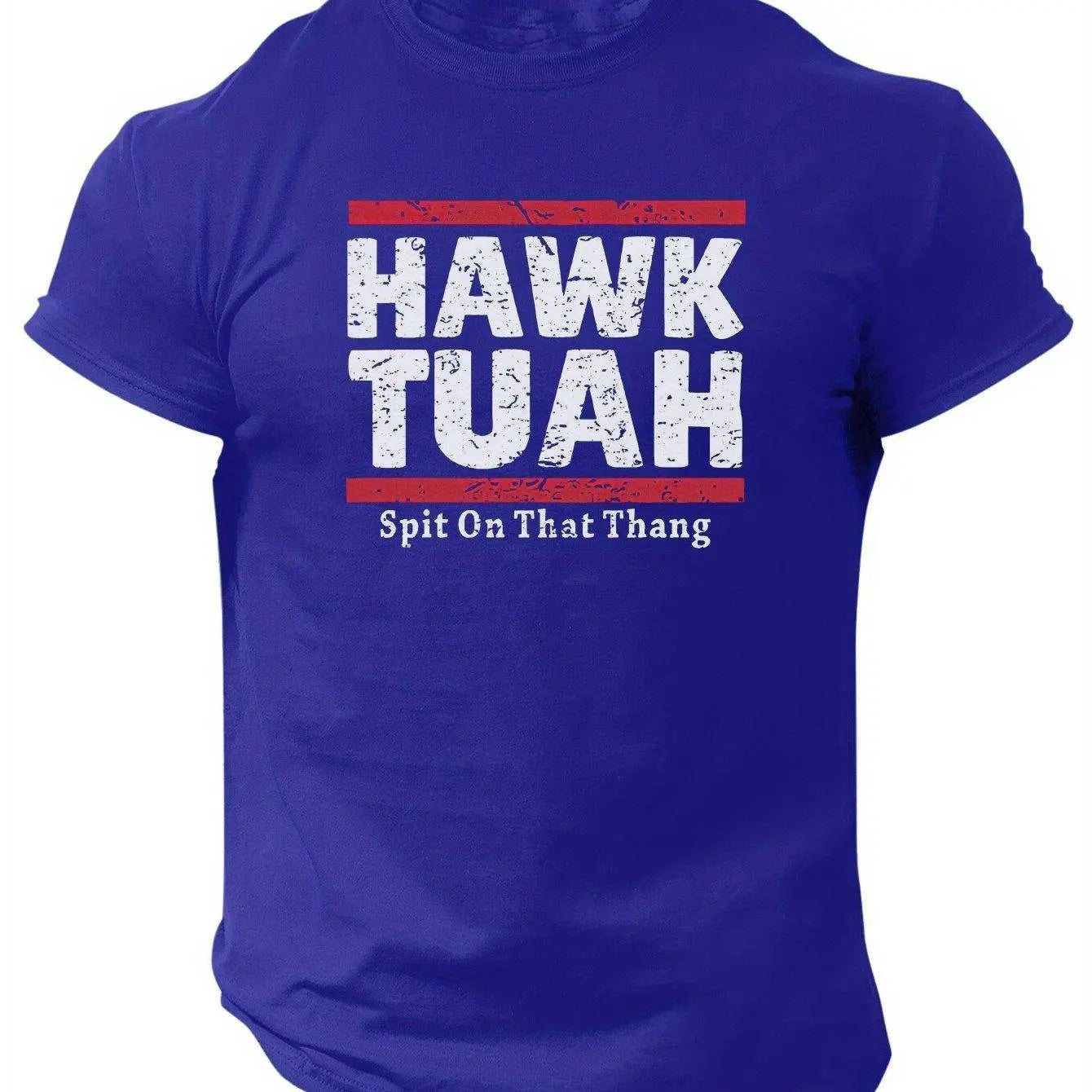 Slogans Hawk Tuah Print Men's Crew Neck Short Sleeve T-shirt, Summer Casual Versatile Top For Outdoor Fitness & Daily - SS69