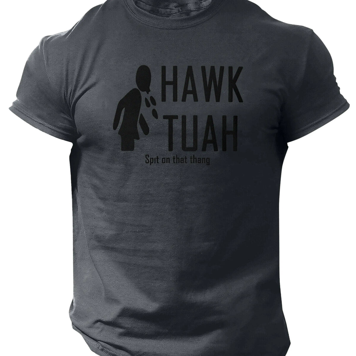 Slogans Hawk Tuah Print Men's Crew Neck Short Sleeve T-shirt, Summer Casual Versatile Top For Outdoor Fitness & Daily - SS69