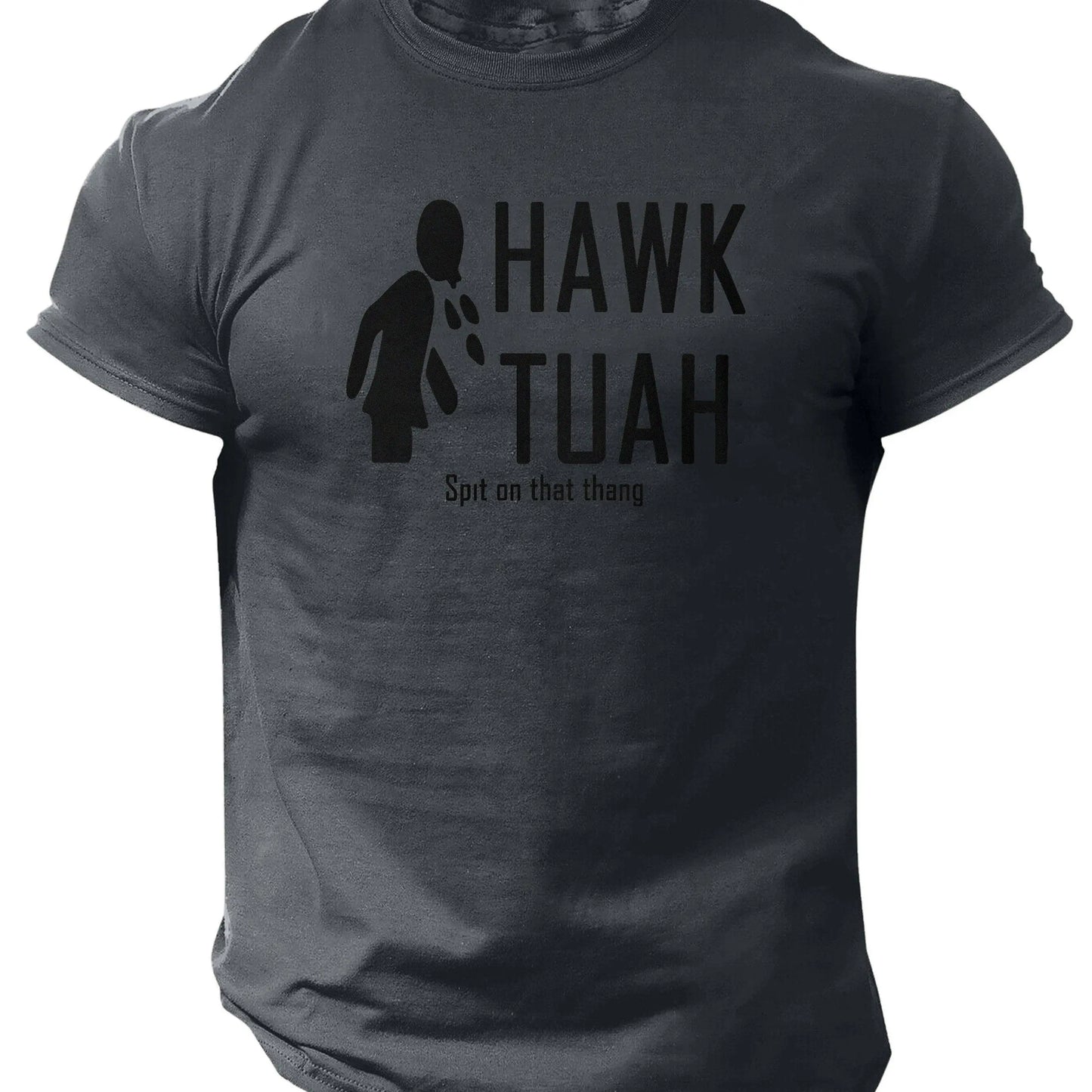 Slogans Hawk Tuah Print Men's Crew Neck Short Sleeve T-shirt, Summer Casual Versatile Top For Outdoor Fitness & Daily - SS69