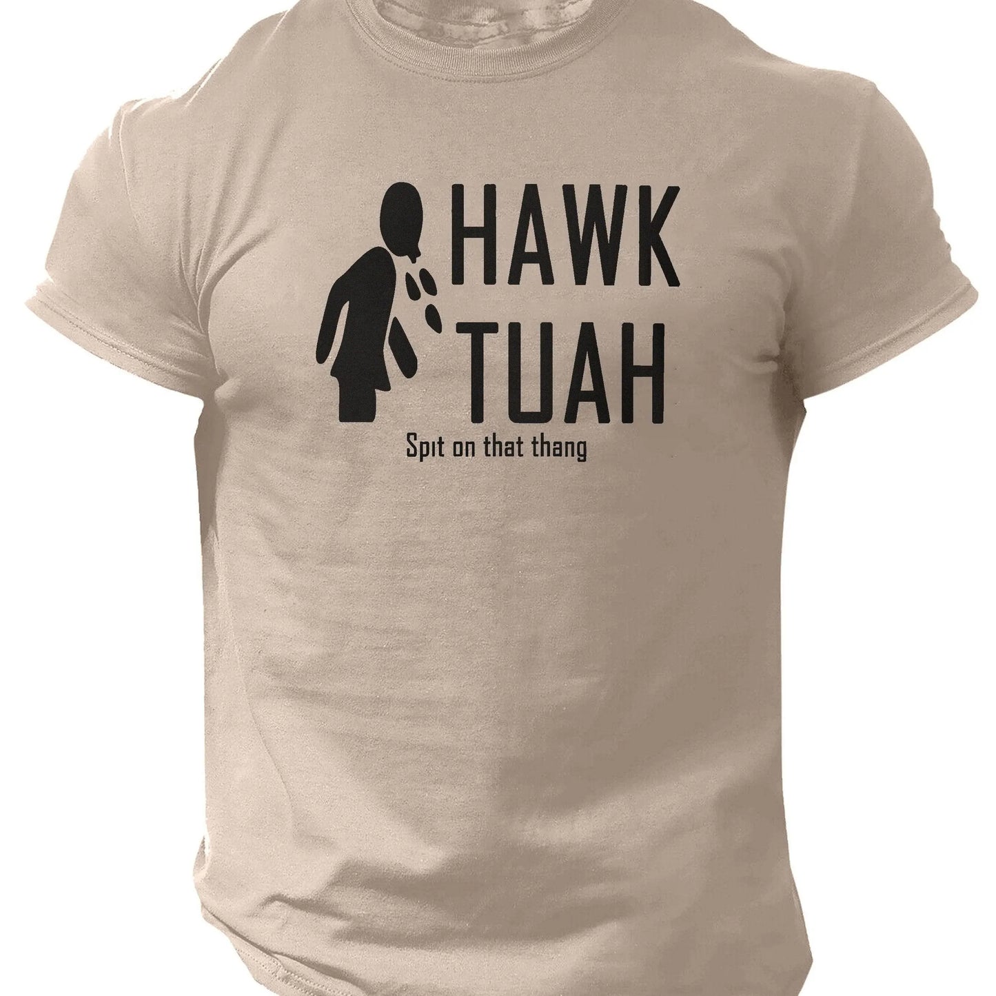 Slogans Hawk Tuah Print Men's Crew Neck Short Sleeve T-shirt, Summer Casual Versatile Top For Outdoor Fitness & Daily - SS69