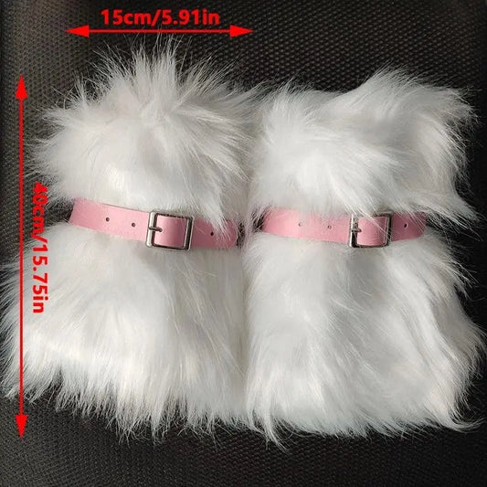 Soft White Fluffy Leg Warmer Women Girls Winter Warm Faux Fur Stockings Long Socks Legging Foot Boot Covers Thick Calf Socks.
