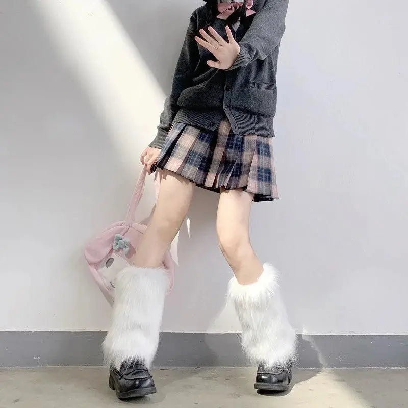 Soft White Fluffy Leg Warmer Women Girls Winter Warm Faux Fur Stockings Long Socks Legging Foot Boot Covers Thick Calf Socks.