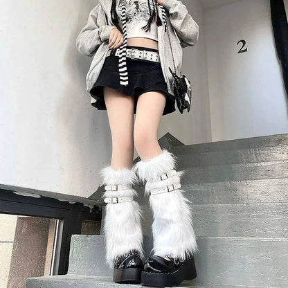 Soft White Fluffy Leg Warmer Women Girls Winter Warm Faux Fur Stockings Long Socks Legging Foot Boot Covers Thick Calf Socks SS69