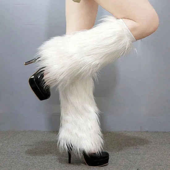Soft White Fluffy Leg Warmer Women Girls Winter Warm Faux Fur Stockings Long Socks Legging Foot Boot Covers Thick Calf Socks SS69