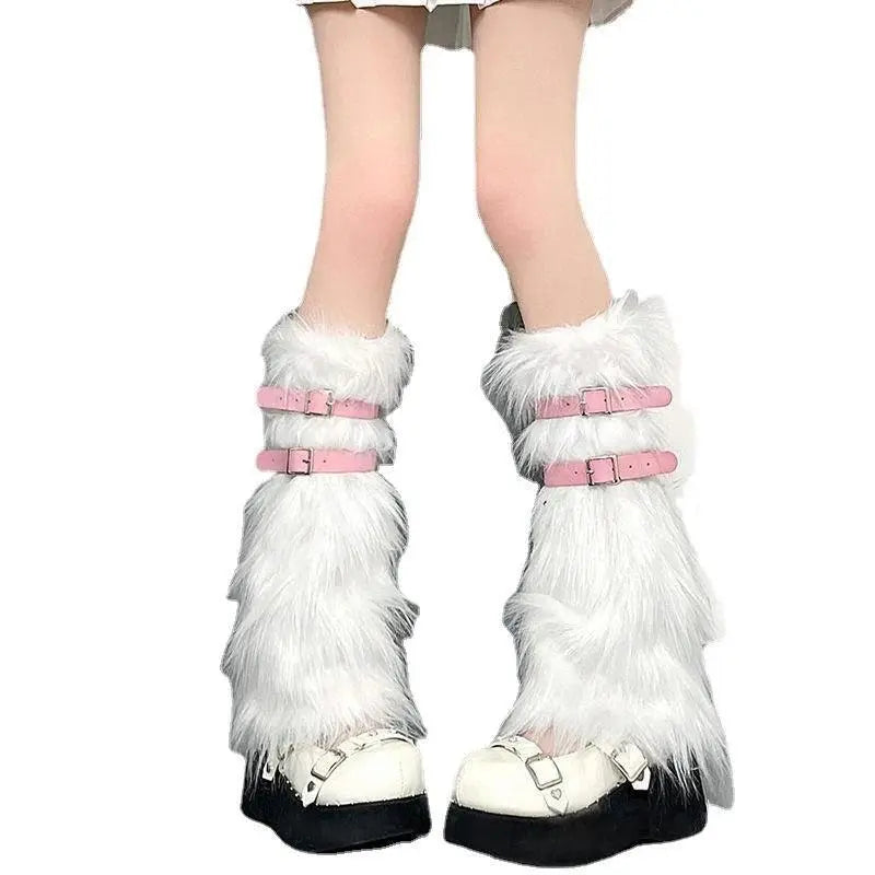 Soft White Fluffy Leg Warmer Women Girls Winter Warm Faux Fur Stockings Long Socks Legging Foot Boot Covers Thick Calf Socks SS69