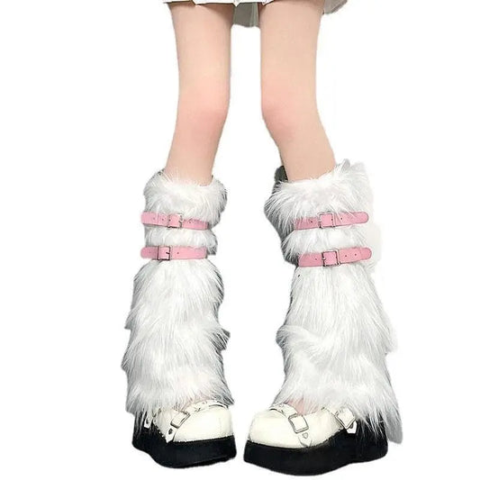 Soft White Fluffy Leg Warmer Women Girls Winter Warm Faux Fur Stockings Long Socks Legging Foot Boot Covers Thick Calf Socks SS69