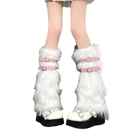 Soft White Fluffy Leg Warmer Women Girls Winter Warm Faux Fur Stockings Long Socks Legging Foot Boot Covers Thick Calf Socks SS69