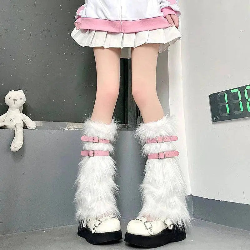 Soft White Fluffy Leg Warmer Women Girls Winter Warm Faux Fur Stockings Long Socks Legging Foot Boot Covers Thick Calf Socks SS69