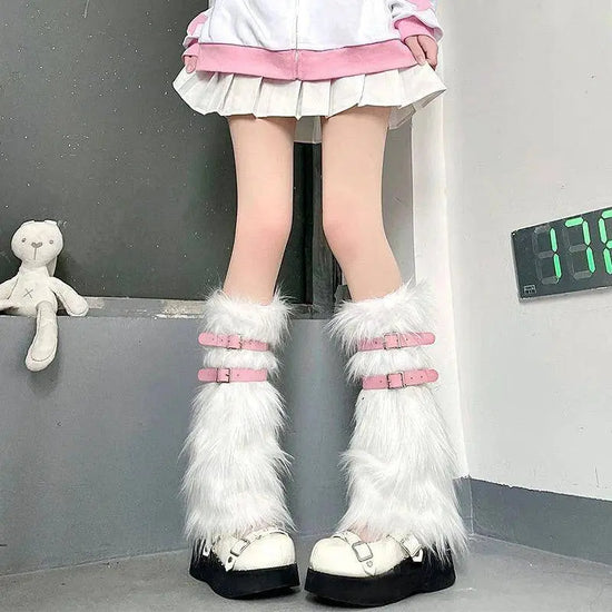 Soft White Fluffy Leg Warmer Women Girls Winter Warm Faux Fur Stockings Long Socks Legging Foot Boot Covers Thick Calf Socks SS69