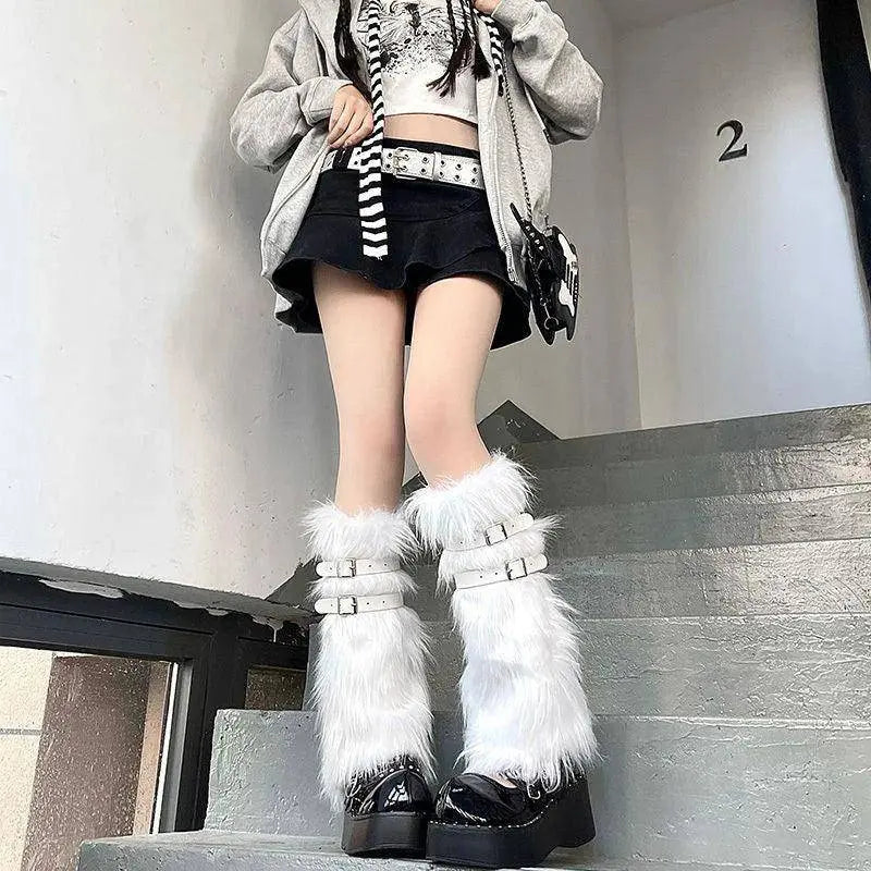 Soft White Fluffy Leg Warmer Women Girls Winter Warm Faux Fur Stockings Long Socks Legging Foot Boot Covers Thick Calf Socks SS69