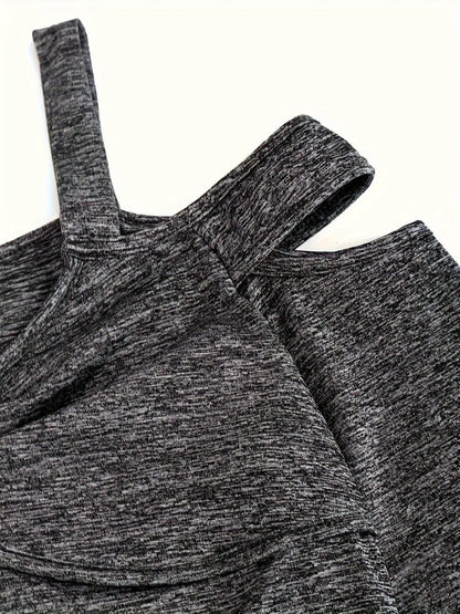 Solid Cut Out Metal Button T-Shirt, Y2K Long Sleeve T-Shirt For Spring & Fall, Women's Clothing SS69