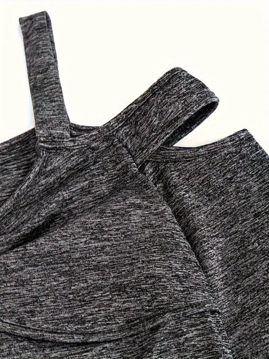 Solid Cut Out Metal Button T-Shirt, Y2K Long Sleeve T-Shirt For Spring & Fall, Women's Clothing SS69