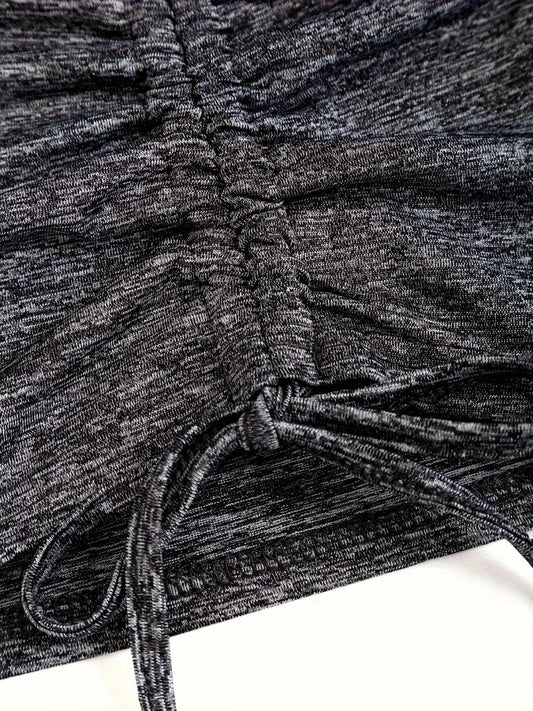 Solid Cut Out Metal Button T-Shirt, Y2K Long Sleeve T-Shirt For Spring & Fall, Women's Clothing SS69