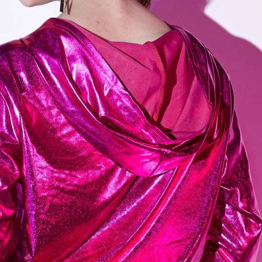 Spring Autumn Women Rose Red Bomber Jacket With A Hood Stage Performance Wear Paillette Feminina Casaco Hip Hop Dance Coat SS69