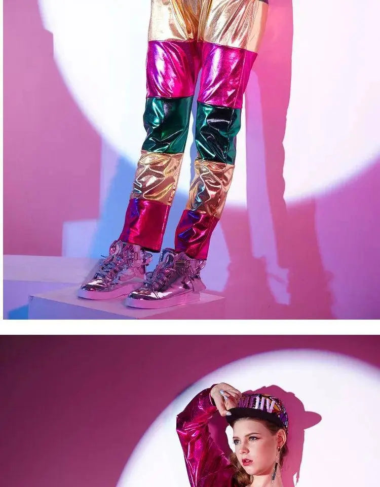 Spring Autumn Women Rose Red Bomber Jacket With A Hood Stage Performance Wear Paillette Feminina Casaco Hip Hop Dance Coat SS69