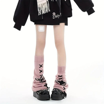 Star Pattern Lace Up Leg Warmers, Y2K Harajuku Style Flared Knee High Socks, Women's Stockings & Hosiery - SS69