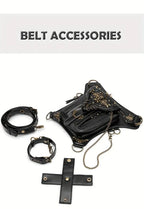 Steampunk Gothic Waist Pack with Detachable Shoulder Strap - Vintage-Inspired Faux Leather Fanny Pack for Bikers, Adjustable Belt Bag with Zip Closure & Rivet Detail, Perfect for Parties SS69
