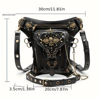 Steampunk Gothic Waist Pack with Detachable Shoulder Strap - Vintage-Inspired Faux Leather Fanny Pack for Bikers, Adjustable Belt Bag with Zip Closure & Rivet Detail, Perfect for Parties SS69