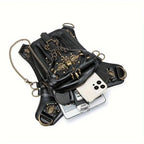 Steampunk Gothic Waist Pack with Detachable Shoulder Strap - Vintage-Inspired Faux Leather Fanny Pack for Bikers, Adjustable Belt Bag with Zip Closure & Rivet Detail, Perfect for Parties SS69