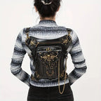 Steampunk Gothic Waist Pack with Detachable Shoulder Strap - Vintage-Inspired Faux Leather Fanny Pack for Bikers, Adjustable Belt Bag with Zip Closure & Rivet Detail, Perfect for Parties SS69